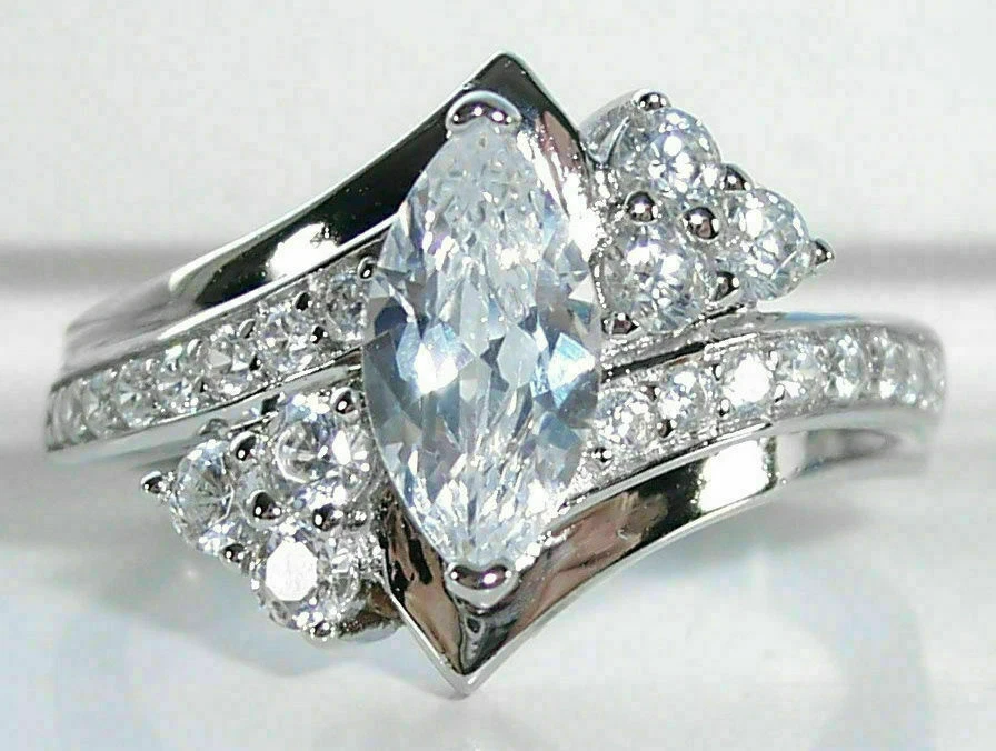 Engagement Swirl Ring 2.90 Ct Marquise Cut Simulated Diamond 925