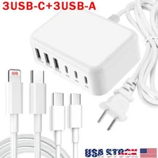 Fast USB-C Wall Charger 6-Port USB Hub Charging Station PD+QC3.0 for iPhone 14
