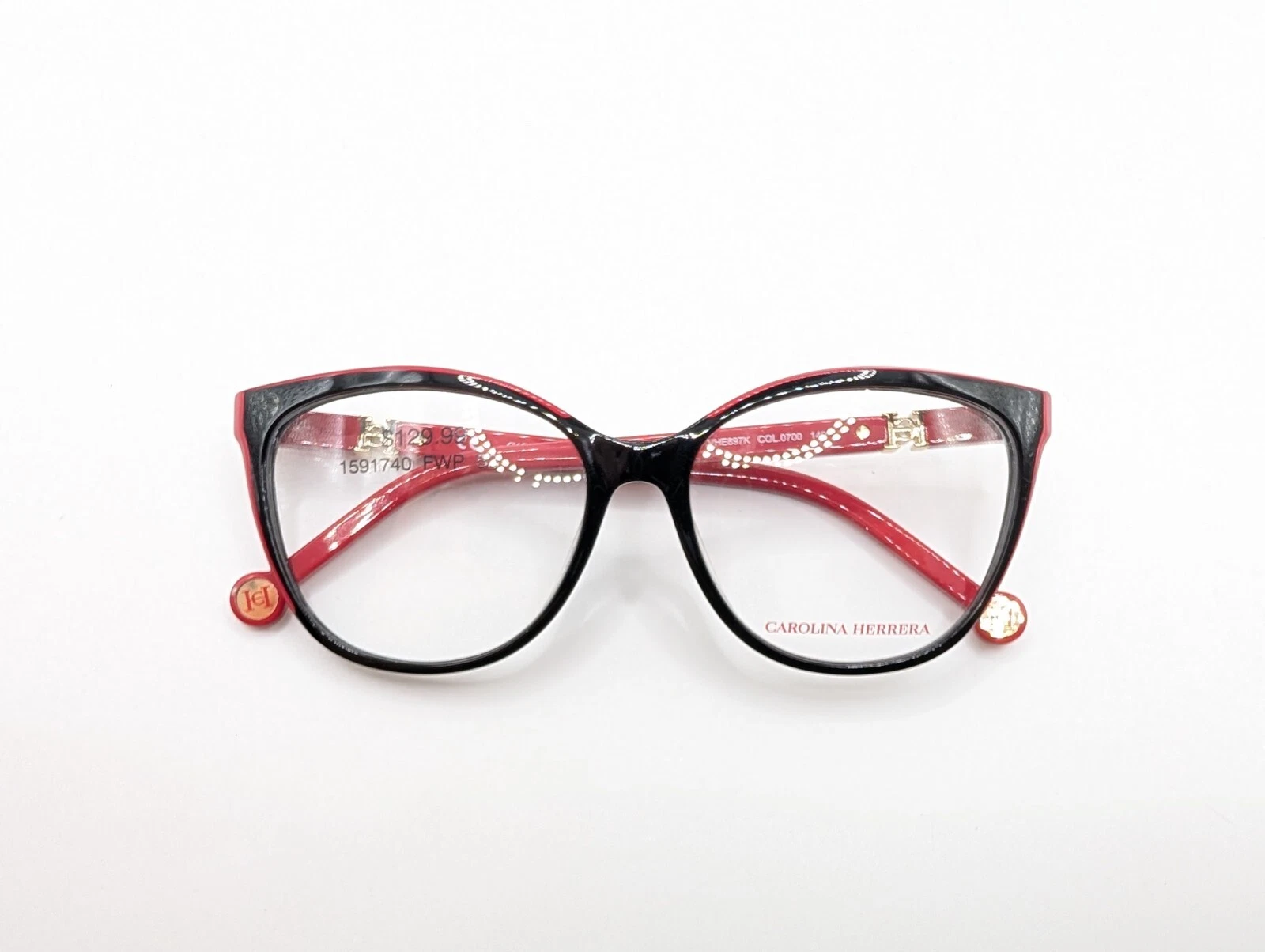 Carolina Herrera Eyeglasses Frames Only, VHE897K COL.0700, 53 15 140, Black/Red