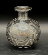 Antique Alvin .999 Solid Silver Overlay Mini Perfume Bottle Art Nouveau Scroll