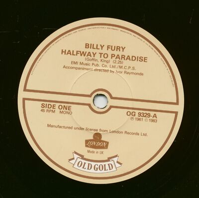 Billy Fury - Halfway To Paradise - Last Night Was Made For Love (7inch, 45rpm...