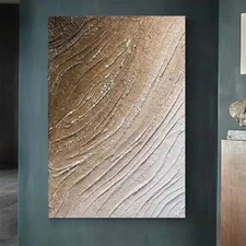 Hand Painted Abstract Canvas Picture Contemporary Art Oil Painting GoldTextured