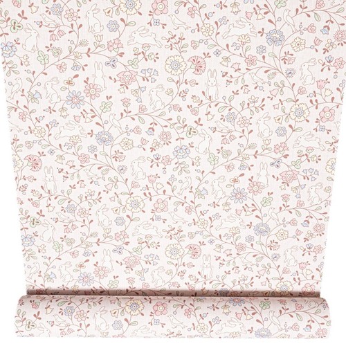 Kids Pink Rabbit Wallpaper Floral Slightly Imperfect Bedroom Playroom Nursery - Picture 9 of 9