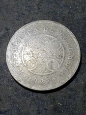 1921  Worn Colombia 10 Centavos Coin LEPER COINAGE     ( Mintage 200K )