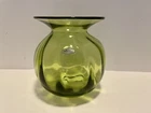 VTG Blenko Art Glass Vase Hand Blown Green Chartreuse Optic Round 6.5” MCM 8725S
