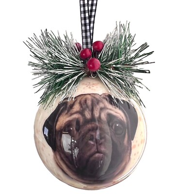 Pug Dog Head Decoupage Ball Ornaments Kurt Adler Christmas Double Sided