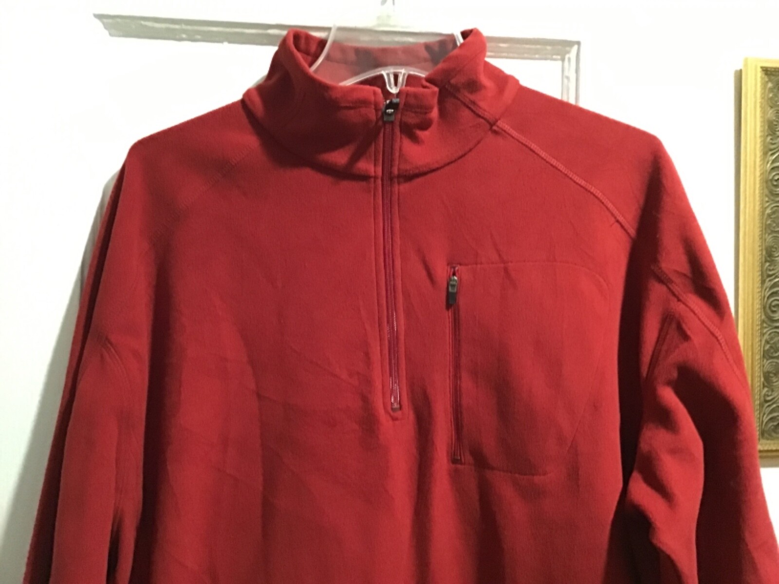 LL Bean Men's 1/4 Zip Long Sleeve Red Fleece Pullover w/Zippers Sz XL