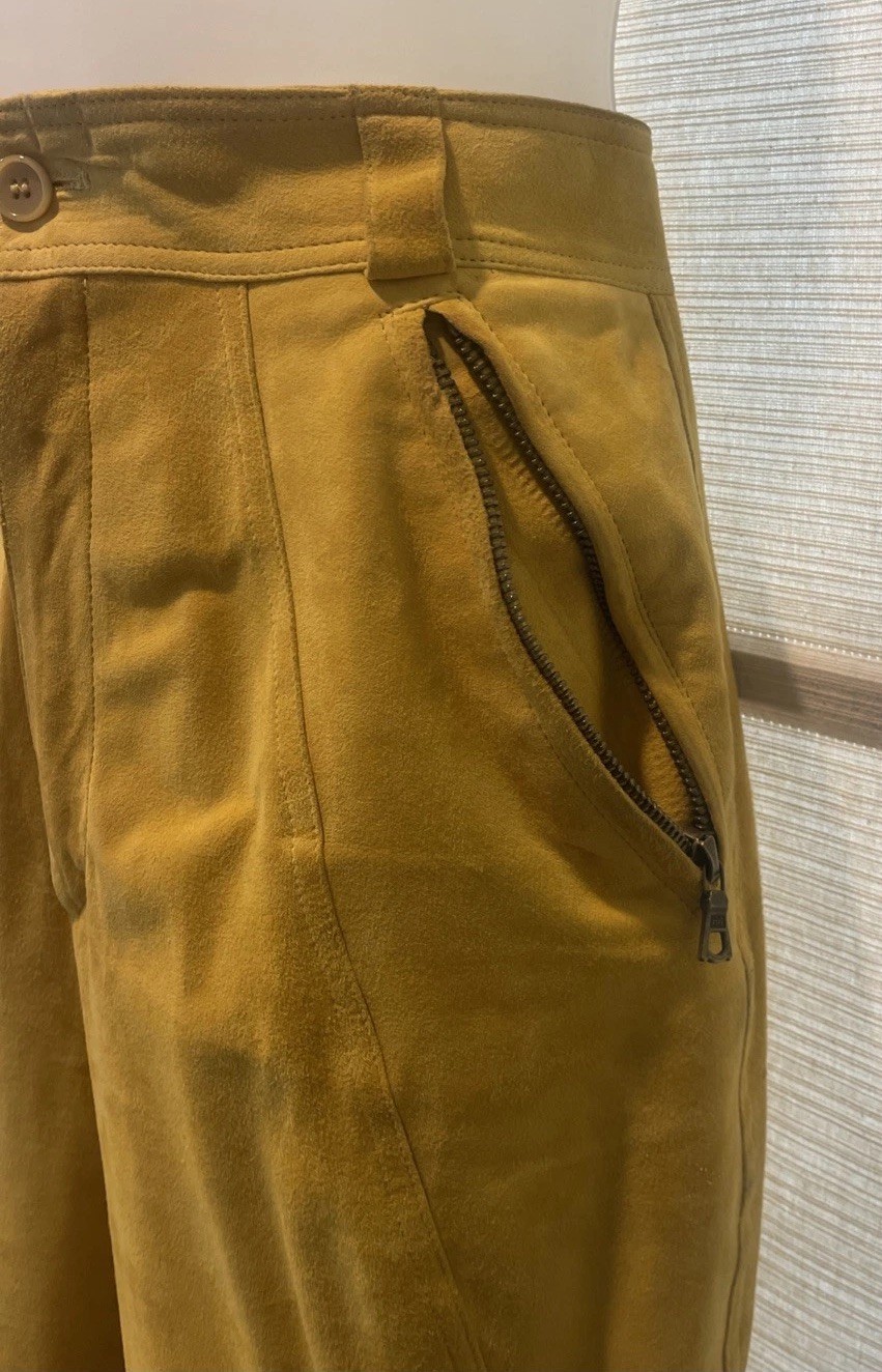 VTG RARE Gianni Versace Yellow Zipper Pockets/Ankles Jodipur Suede Pants~M~ image 5