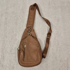 Brown Leather Sling Crossbody Bag Adjustable Strap Casual Everyday