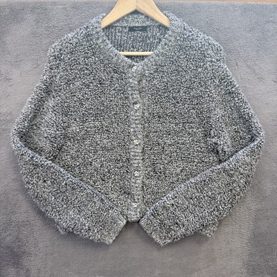 Massimo Dutti Damen Alpaka Wolle Strick Cardigan Grau Grobstrick Bouclé Italy Small