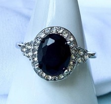 Oval Black Onyx Halo Ring Cubic Zirconia Accents Silver Tone Size 9.75 NEW