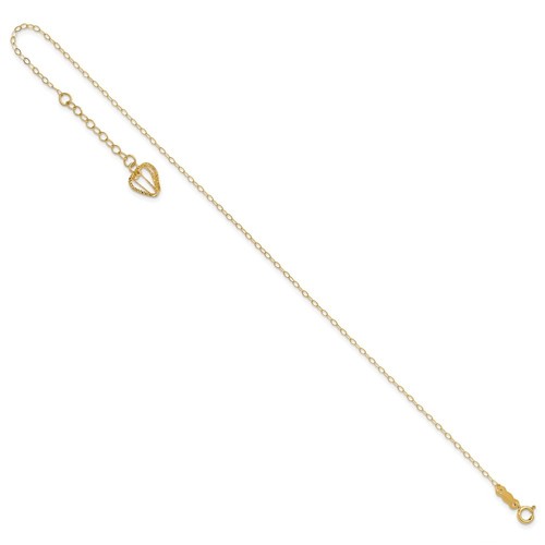 14k Gelbgold Gliederkette mit Diamantschliff Herz Käfig Fußkettchen 10" mit 1 Zoll ext. - Bild 6 von 6