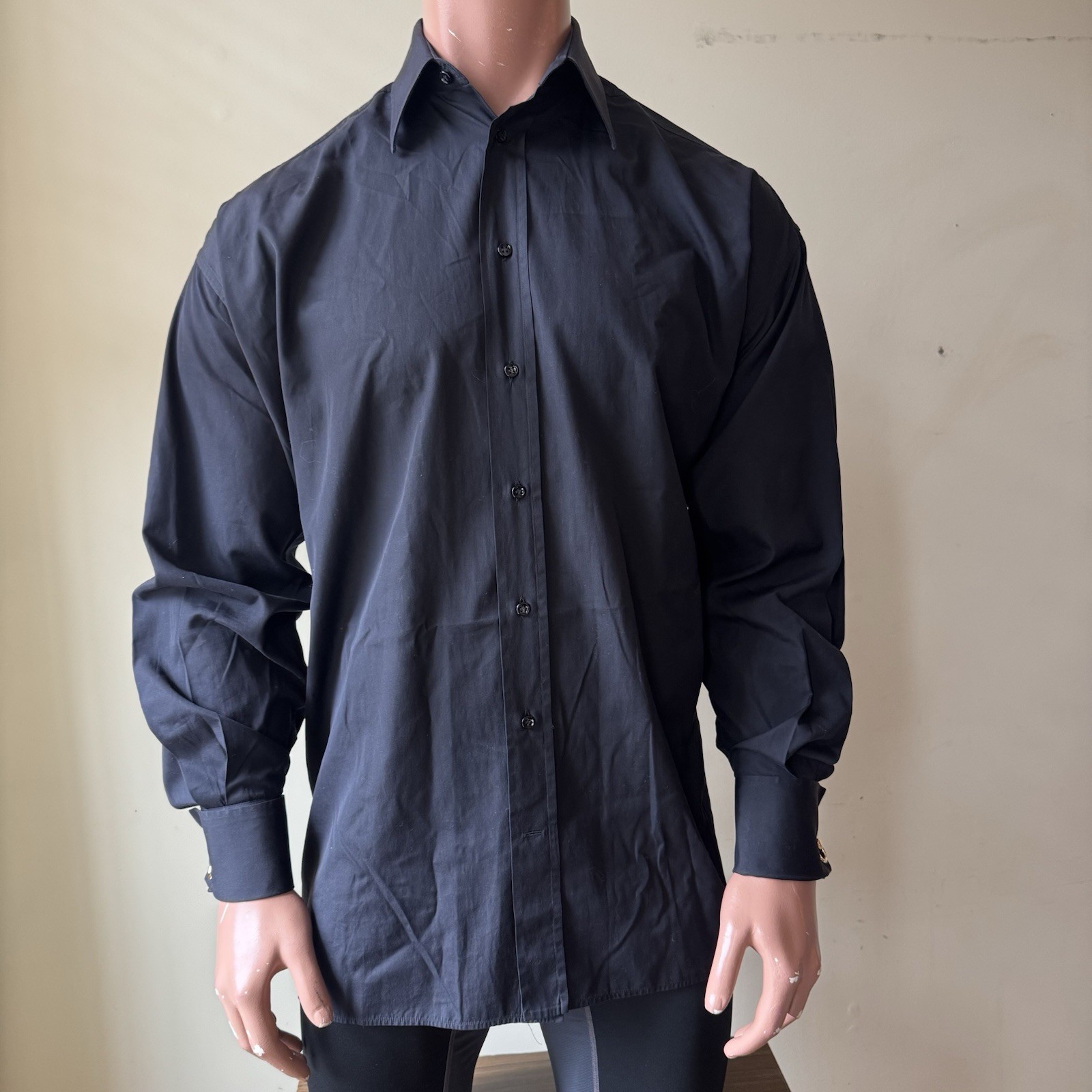 Vintage Yves Saint Laurent Rive Gauche Men’s Medium Black Oversize Cotton Shirt thumbnail 2