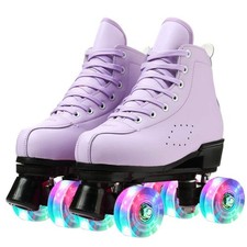 Roller Skates for Women and Men Cowhide High-Top Shoes Classic Double-Row Rol...