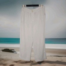 Ralph Lauren Womens Linen Flat Front White Wide Leg Pants Trousers Size 6 EUC