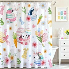 Easter Shower Curtain Easter Eggs Cute Bunny Spring Floral Bathroom Shower