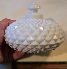 Sawtooth Diamond White Milk Glass Candy/Trinket Dish & Lid Westmoreland