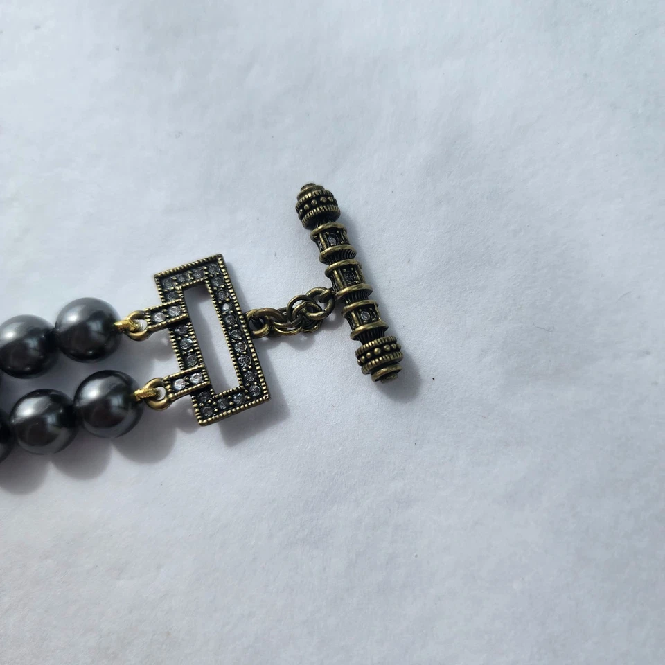 Pulsera Heidi Daus Joyería Cristal Cuentas Vidrio Negro Perla Diseñador Firmada Foto 3 de 4