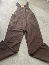 Levi's Jeans Mens Size Large Workwear Red Tab Brown Denim Jeans Overalls Bib