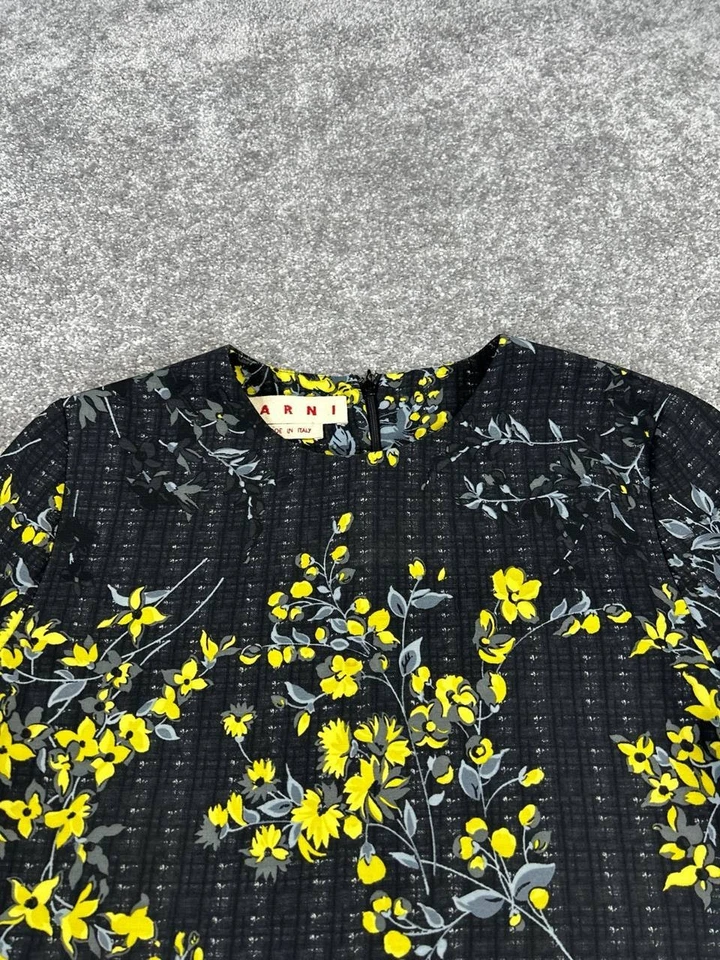 Marni Dress Womens It 42 Us 6 Black Yellow Floral Wool Blend - Image 2 of 4