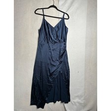 NWT Cider Navy Blue Satin Wrap V-Neck Midi Dress XL CD2022032575713LD
