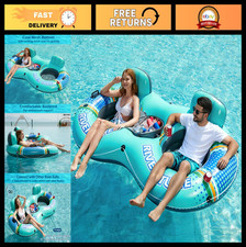 Heavy Duty Inflatable River Tube Float for 2 - Pool Raft with Cooler Cup Holde
