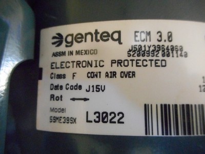 GENTEQ ECM 3.0 HD52SE122 5SME39SXL3022 Carrier & Bryant Motor & Module 6/28/15
