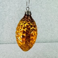 Vtg Amber Gold Blown Glass Pinecone Christmas Ornament 3" Made USA