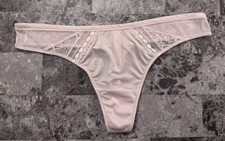 NWT BODY BY VICTORIA'S SECRET M LIGHT MAUVE SMOOTH LACE MESH RARE THONG PANTIES