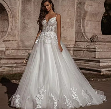 Sweetheart Collar A-Line Women Wedding Dresses Modern Lace Appliques Bridal Gown