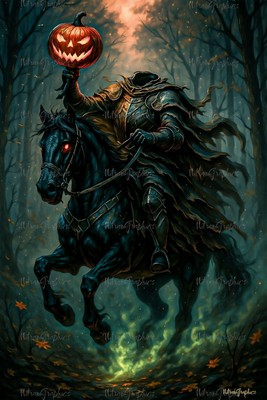 Headless Horseman Poster | 8K Halloween Horror Art Print | Fantasy Poster 20x30
