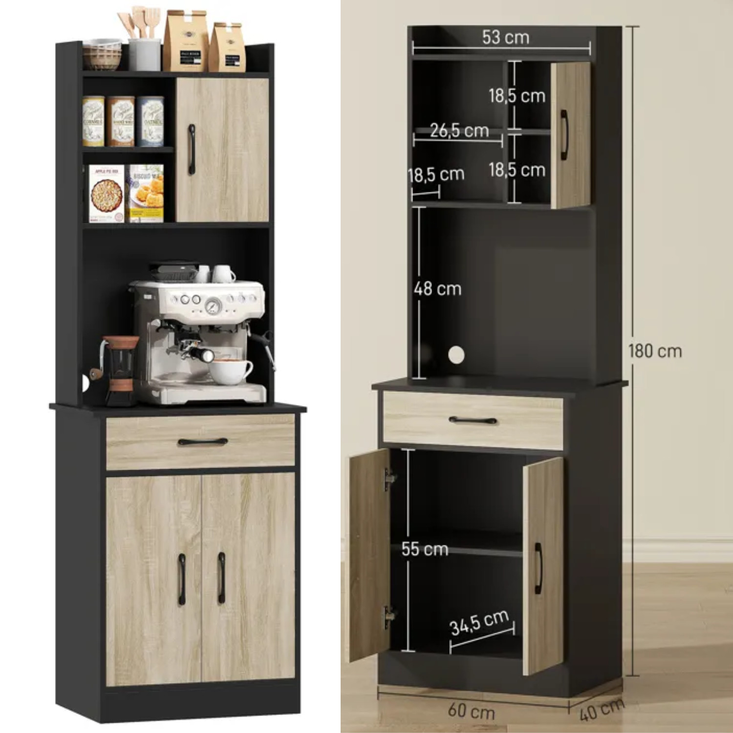 Buffet haut de cuisine en bois noble HOMCOM vaisselier moderne finition naturelle