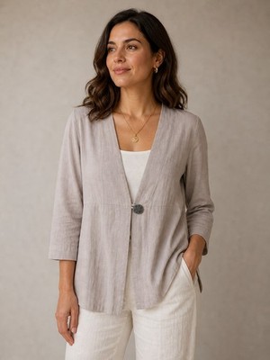 Soft Surroundings Women's Taupe/Tan Gauze Cover Up Top Size 6/8 with ext button