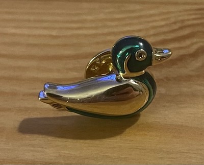 Vintage süße grün goldfarbene Ente Pin Anstecker (Top Zustand) ziemlich schön