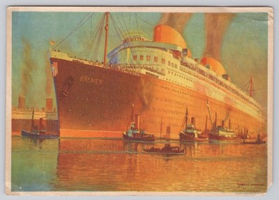 c.1929 SS Bremen Ocean Liner Norddeutscher Lloyd Robert Schmidt Art Postcard