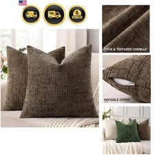 Textured Chenille Throw Pillow Covers 24x24 Set of 2 Dusty Brown