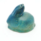 Early Van Briggle Bunny Rabbit Figurine Blue Turquoise Paperweight c.1915-1925