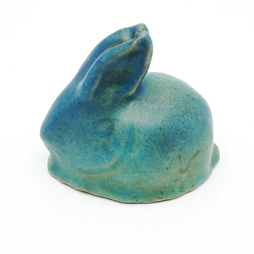 Early Van Briggle Bunny Rabbit Figurine Blue Turquoise Paperweight c.1915-1925