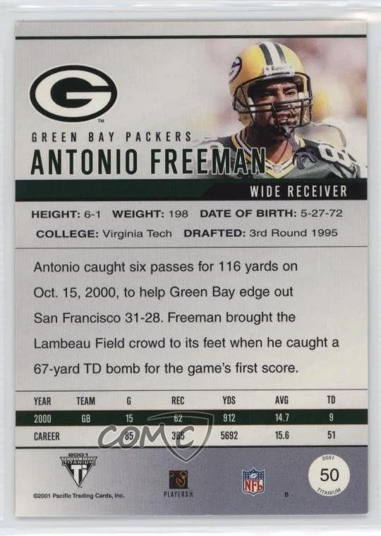 2001 Pacific Private Stock Titanium Premiere Date /99 Antonio Freeman #50 - Image 2 of 2