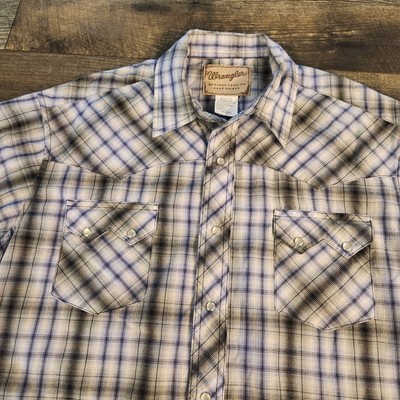 Vtg Wrangler Western Fashion Saw Tooth Pearl Snap Mens XL Cowboy Plaid Shirt