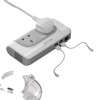 Bestek 200W UK Netzteil mit 4 USB Ports Grau Step Up Trafo