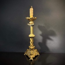 Antique Gothic Baroque Brass Table Lamp – Ornate Gilt Candlestick Lamp with Garg