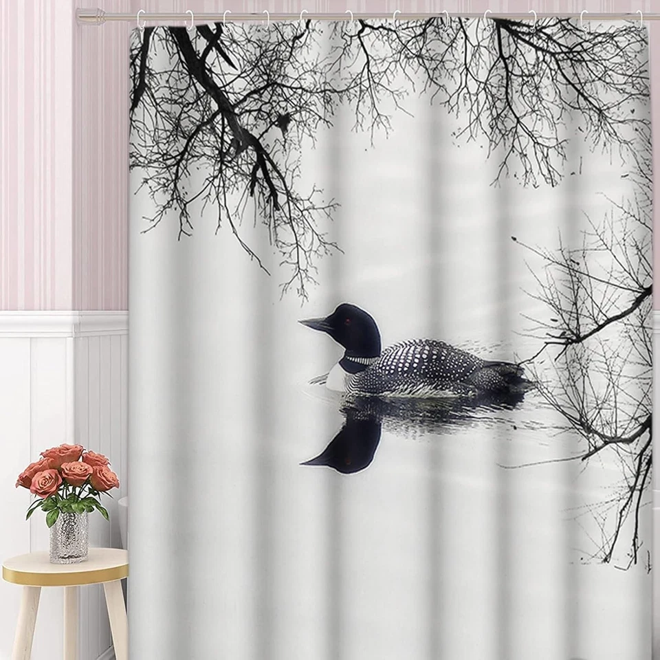 Cortina de Ducha Art Deco Blanco y Negro Loon Lake - Impermeable y Elegante 72"x72" Foto 4 de 4