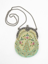 Vintage Beaded Purse with Highly Decorated Metal Frame 8.5" depth