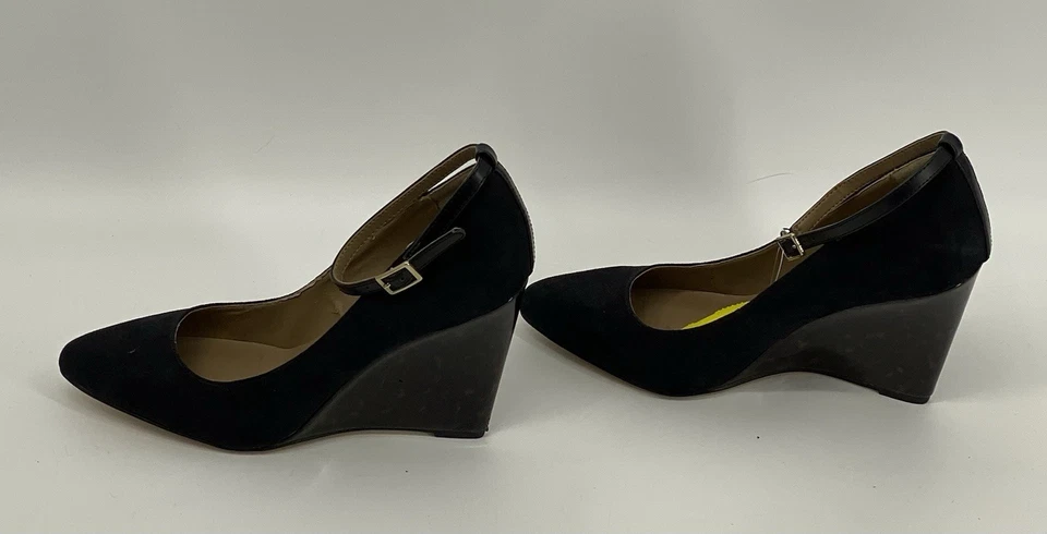 Zapatos de tacón ANN TAYLOR para mujer talla 8 con tiras hebilla al tobillo cuña gamuza negra Foto 3 de 4