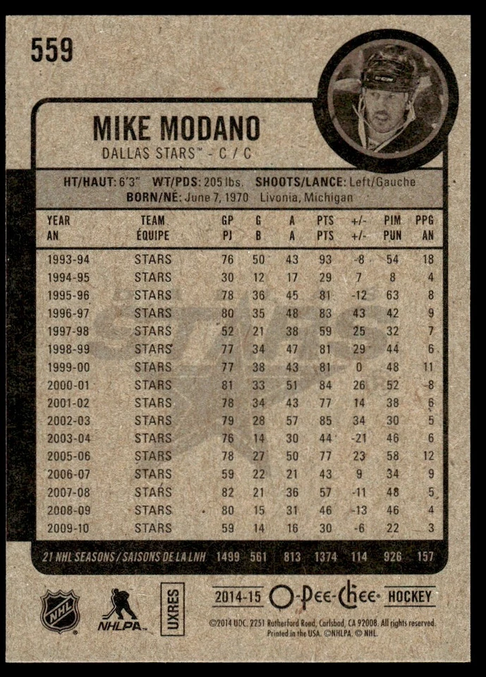 2014-15 O-Pee-Chee MARQUEE LEGEND Mike Modano Dallas Stars #559 - Image 2 of 2