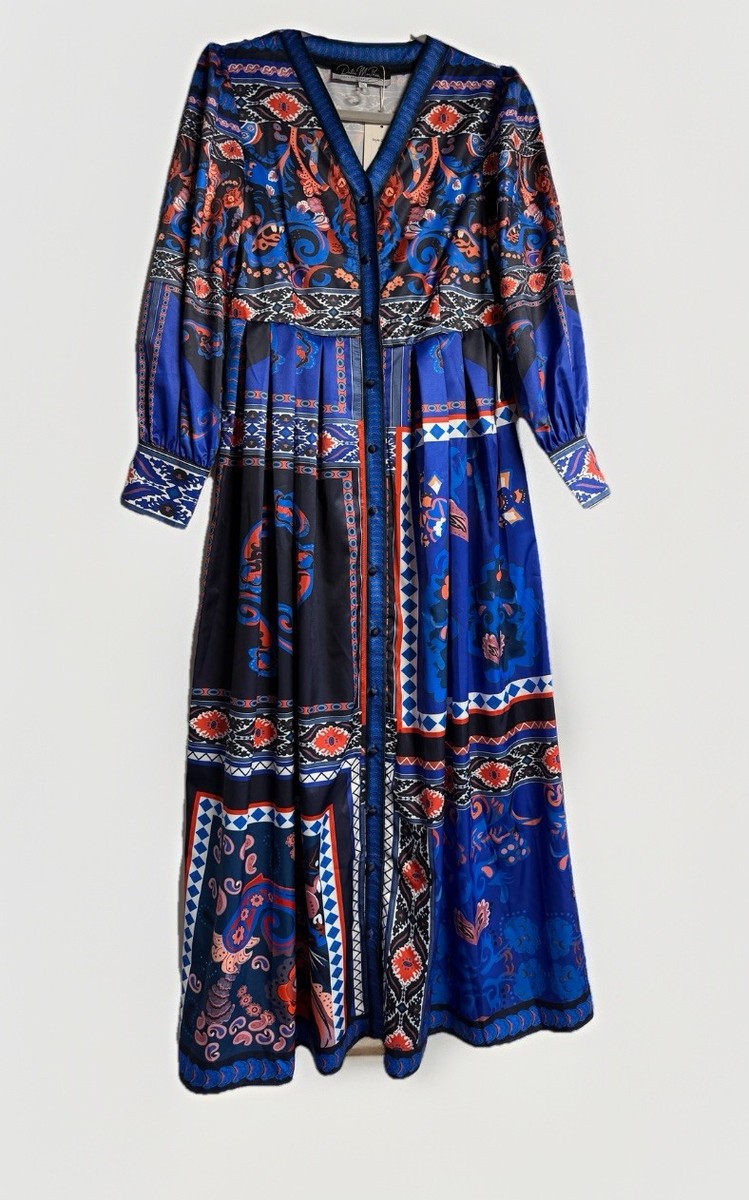 Dalia Macphee Long Sleeve Border Floral Print Maxi Dress, Size small | eBay
