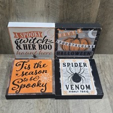 Lot Of 4 Halloween Decor Block Signs