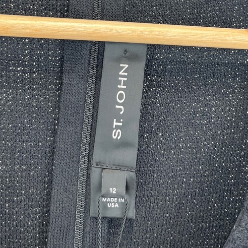 Neu mit Etikett St. John Kaviar Etui-Kleid Plissee Knopf strukturiert Strick LBD schwarz Größe 12 - Bild 7 von 11