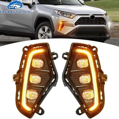 LED DRL Daytime Running Light Fog Lamps with Turn Signal For 2019-22 Toyota RAV4
